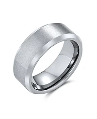 Bling Jewelry 8MM Matte Brushed Titanium Band Ring – Beveled Polished Edge Silver Tone