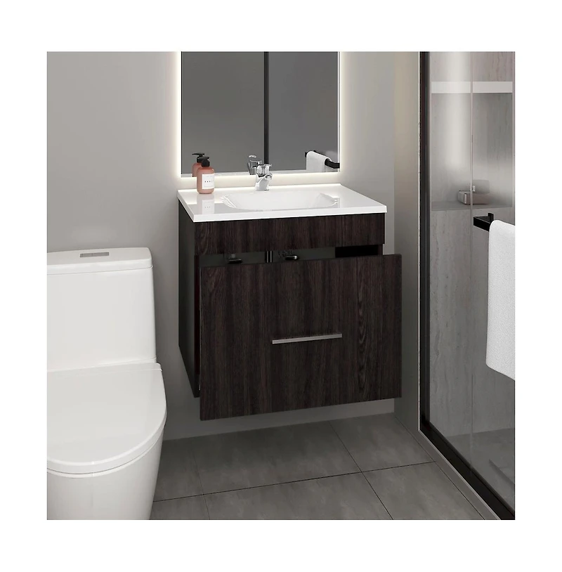 Tuhome One door Batroom Vanity Hatta Black Mdf