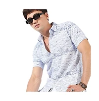 Campus Sutra Men's Chalk White & Indigo Blue Textured Tactile Shirt