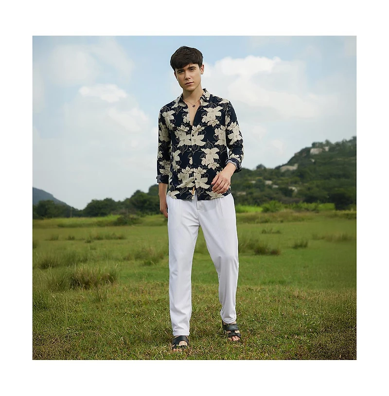 Campus Sutra Men's Botanical Imprint Shirt