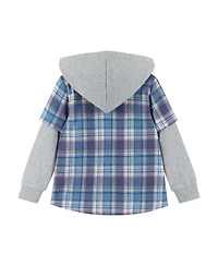 Andy & Evan Toddler/Child Boys Blue Plaid/Heather Grey Twofer Hoodie