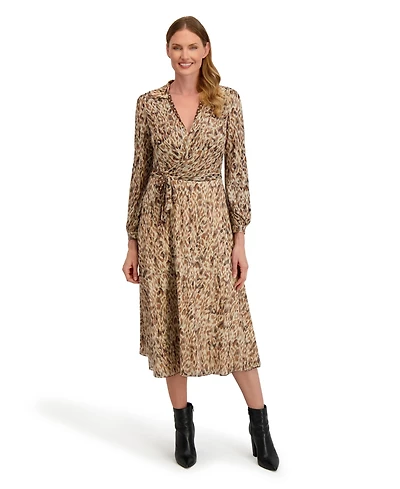 Laundry By Shelli Segal Angela Long Sleeve Reversible Wrap Dress