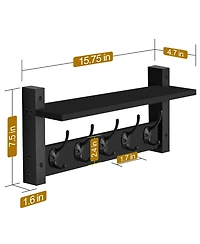 Sorbus Inch Floating Wall Shelf with 5 Heavy Duty Hooks – for Entryway, Bathroom, Bedroom, Kitchen