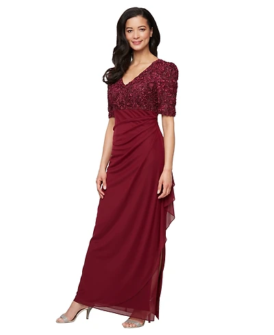 Alex Evenings Women's Embellished Puff-Sleeve A-Line Dress