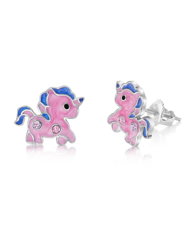 Chanteur/Girl/Unicorn Enamel Crystal White Gold Palladium Plating Screwstud Earring
