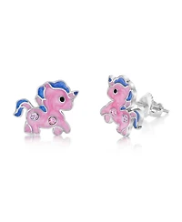 Chanteur/Girl/Unicorn Enamel Crystal White Gold Palladium Plating Screwstud Earring