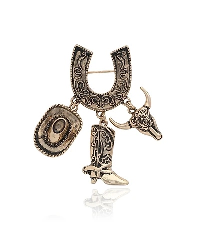 Jessica Simpson Gold-Tone Rodeo Brooch with Western Charms