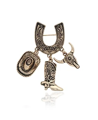 Jessica Simpson Gold-Tone Rodeo Brooch with Western Charms