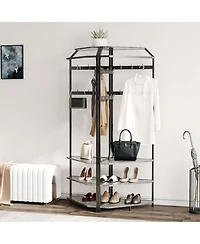 gaomon Corner Coat Rack with Shoe Bench Entryway and 12 Double Hooks, Corner Hall Tree