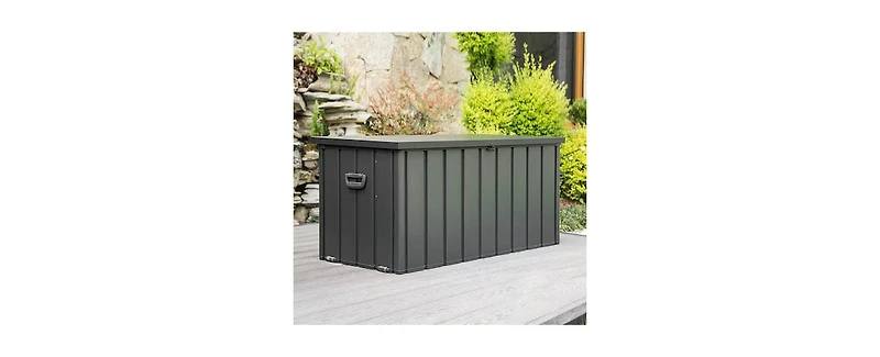 Clihome 120-Gallon Outdoor Storage Deck Box 120-Gallon Dark Gray Metal Deck Box