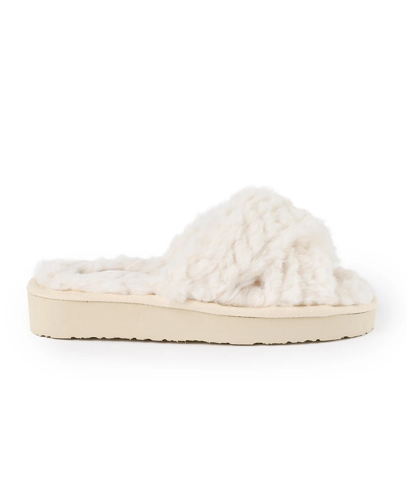 Minnetonka Women's Teddy Crossband Faux Fur Slippers