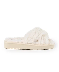 Minnetonka Women's Teddy Crossband Faux Fur Slippers