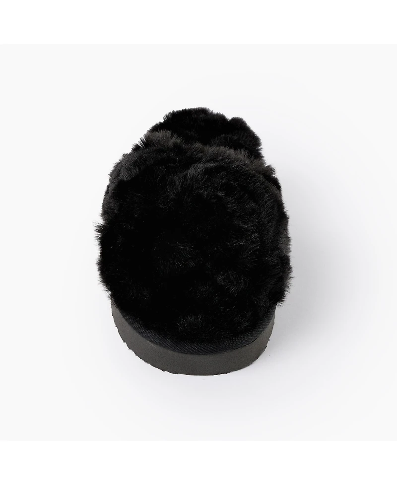 Minnetonka Women's Teddy Crossband Faux Fur Slippers