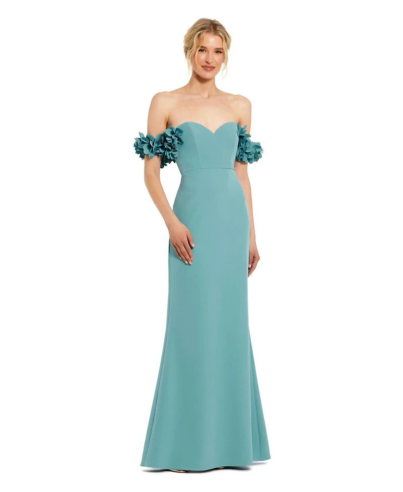 Mac Duggal Women's Crepe Off The Shoulder Gown With 3D Flowers