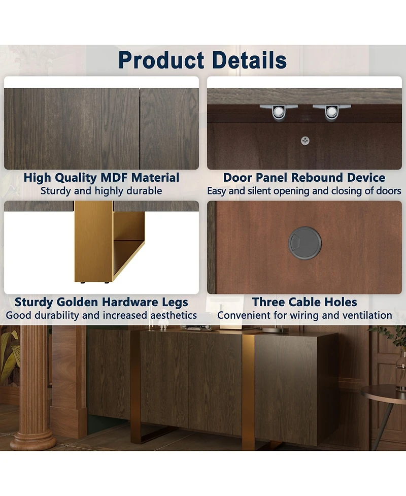 Modern Solid Wood Buffet Cabinet with Stainless Steel Legs