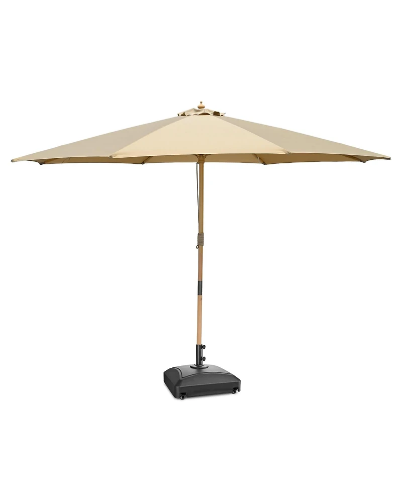 Yescom 13ft Xl Heavy Duty Solid Wood Outdoor Patio Umbrella with Base Parasol Wheels Stand for Bistro Market Table Garden Deck Yard Poolside Tan