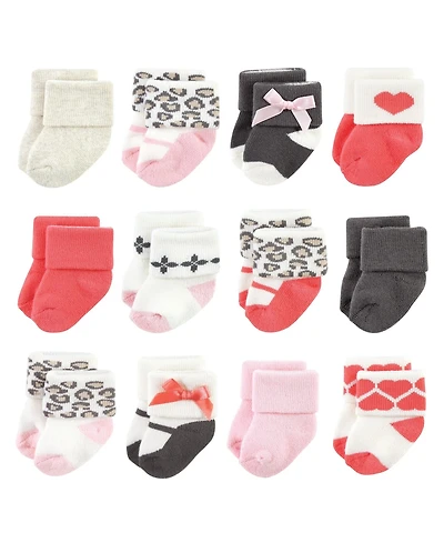 Luvable Friends Baby Girls Cotton Terry Socks Bundle