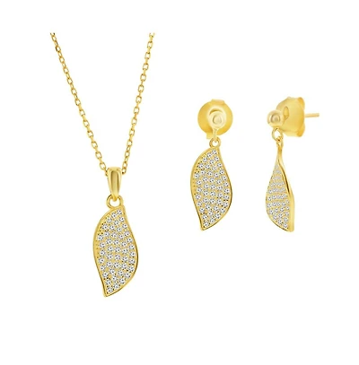 Sterling Silver, Pave Cz Wave Design Necklace & Earrings Set