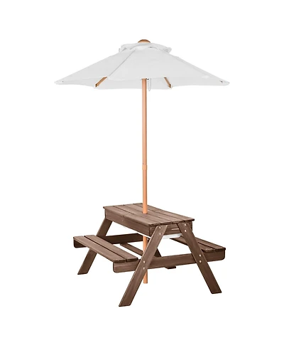 Wooden Picnic Table and Bench Set with Umbrella for Indoor and Outdoor Use