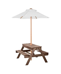Wooden Picnic Table and Bench Set with Umbrella for Indoor and Outdoor Use