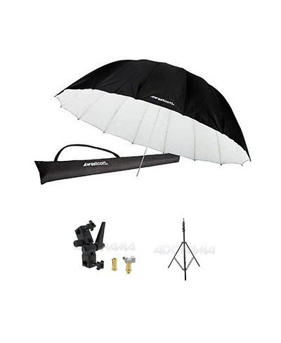 Westcott 7 Feet Parabolic Umbrella, White/Black Bundle with Umbrella Bracket / Adjutsable Flash Mount, 8.5' Black Lightstand
