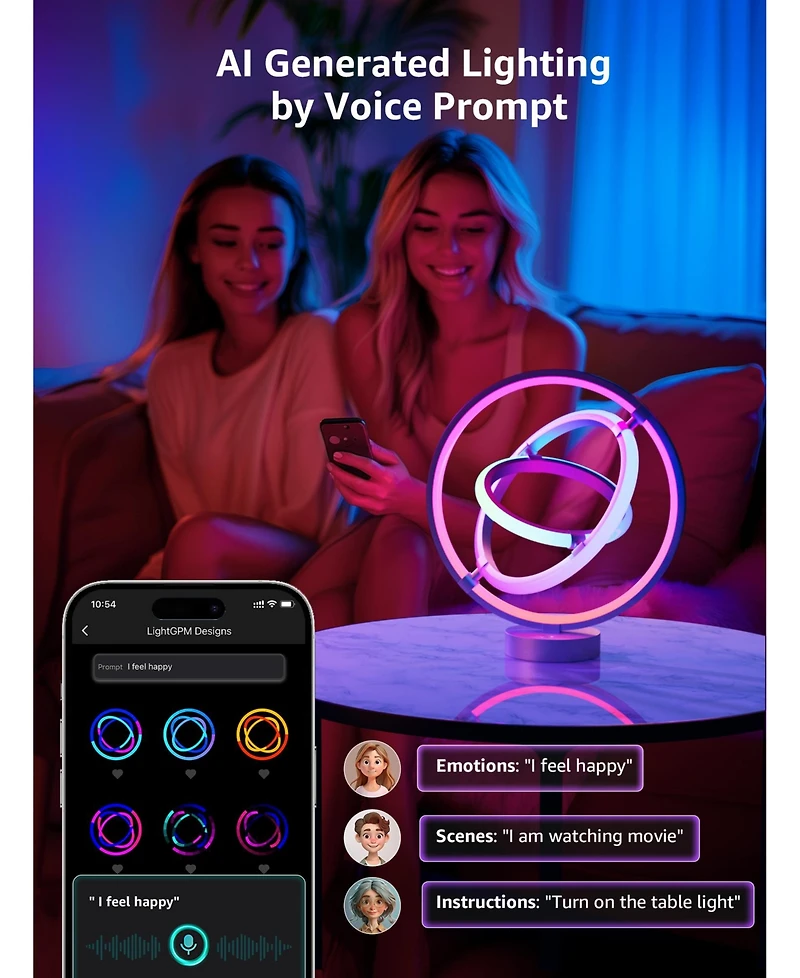 Lepro TB1 Ai Smart Table Lamp, Rgb+Ic Addressable Led Lamp Alexa Google Enabled