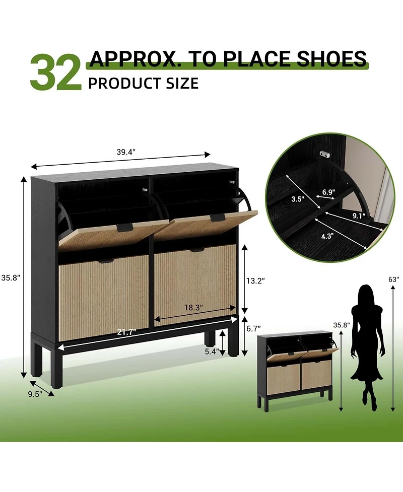 gaomon Shoe Storage Cabinet with 4 Flip Drawers, Wooden Shoe Organizer with Legs, Freestanding Hidden Shoe Rack for Entrance, Foyer, Hallway