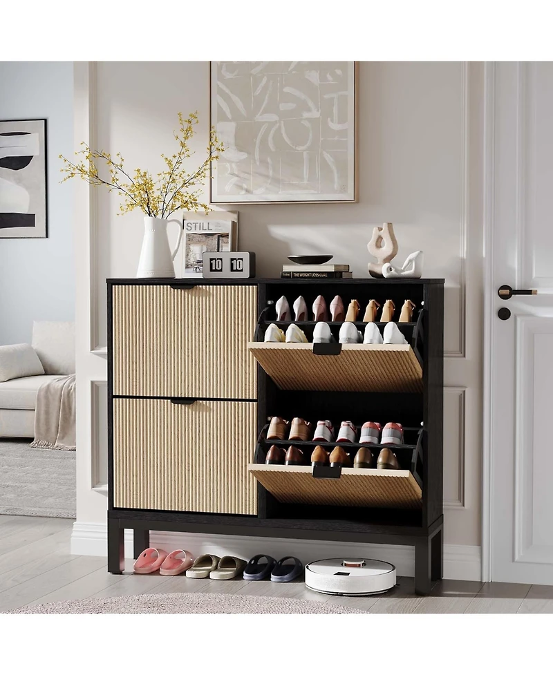 gaomon Shoe Storage Cabinet with 4 Flip Drawers, Wooden Shoe Organizer with Legs, Freestanding Hidden Shoe Rack for Entrance, Foyer, Hallway