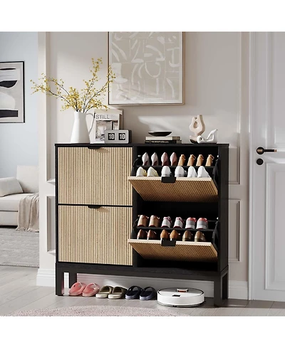 gaomon Shoe Storage Cabinet with 4 Flip Drawers, Wooden Shoe Organizer with Legs, Freestanding Hidden Shoe Rack for Entrance, Foyer, Hallway