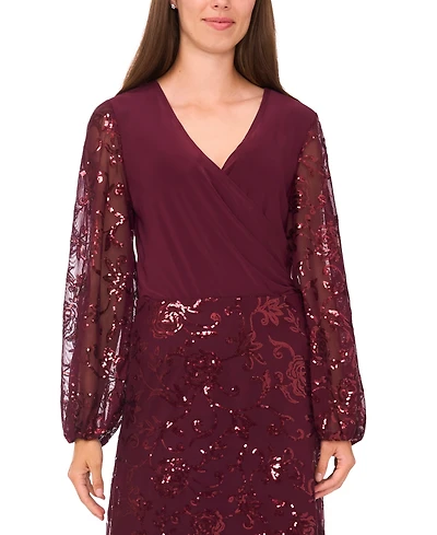 Msk Women's Mixed Media Long Sleeve Top