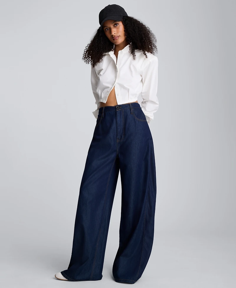 Kenneth Cole Juniors' Collar Neck Cropped Button-Down Shirt