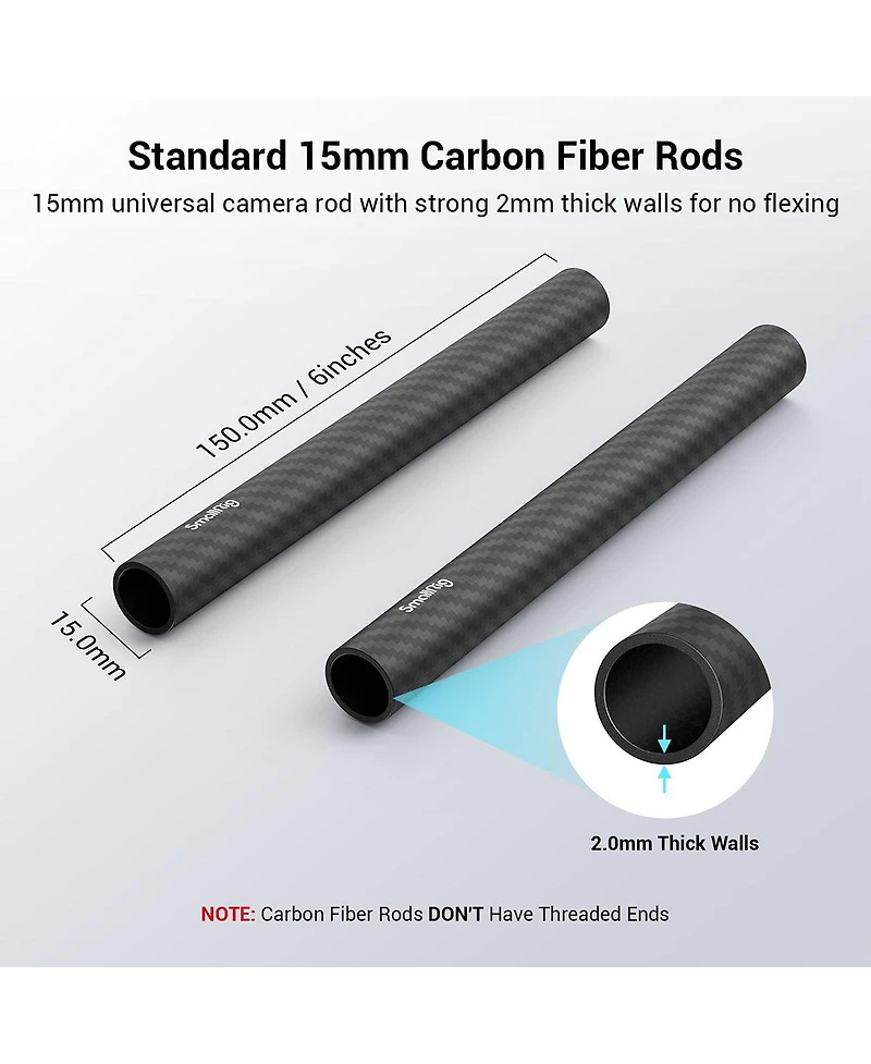 SmallRig 15mm Carbon Fiber Rod, 6", 2-Pack