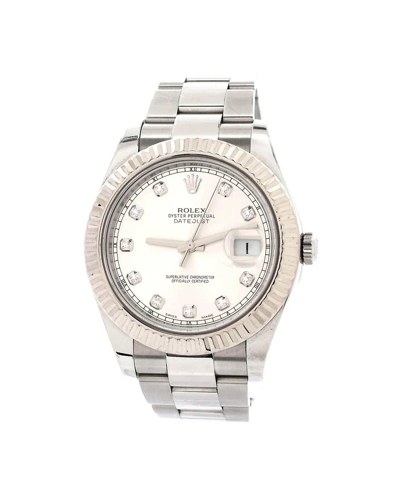 Pre-Owned Rolex Oyster Perpetual Datejust Ii Automatic Watch in Stainless Steel and White Gold with Diamond Markers 41mm