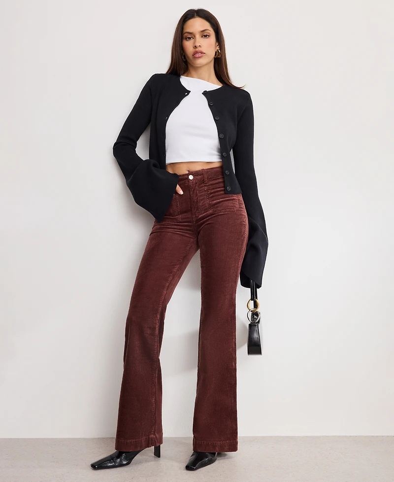 Good American Women's Flare Corduroy Mid-Rise Pants