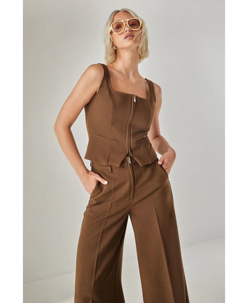 Nasty Gal Women's Tailored Zip Front Wide Leg Pants