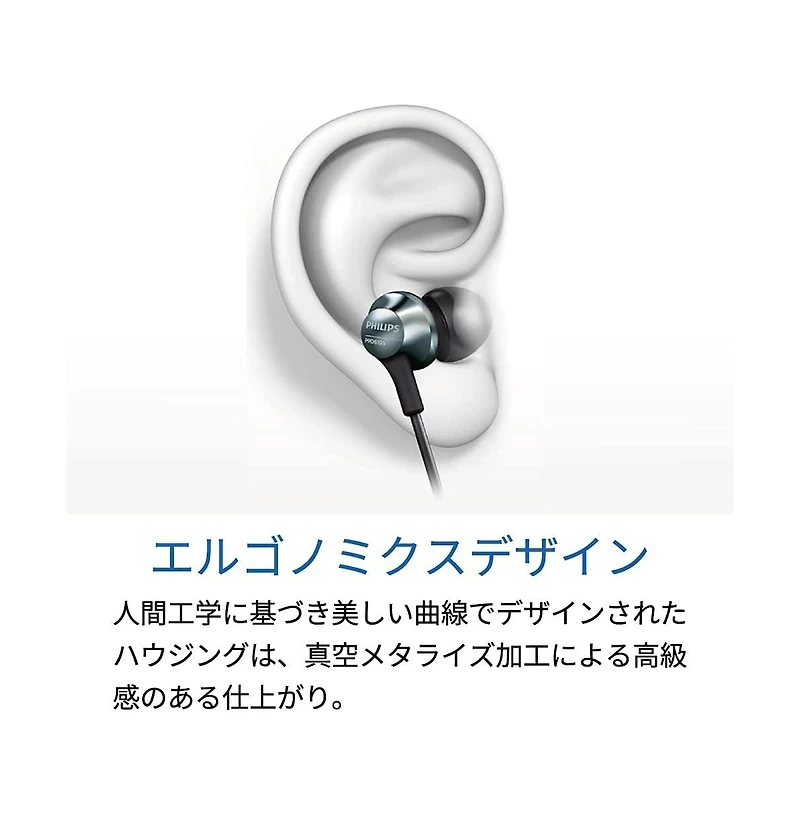Philips Audio PRO6305BK/00 in-Ear Headset (Ergonomic Design, Built-in Microphone, High-Res Audio, Noise Isolating, 3 Sizes of Ear Caps) Black/Silver