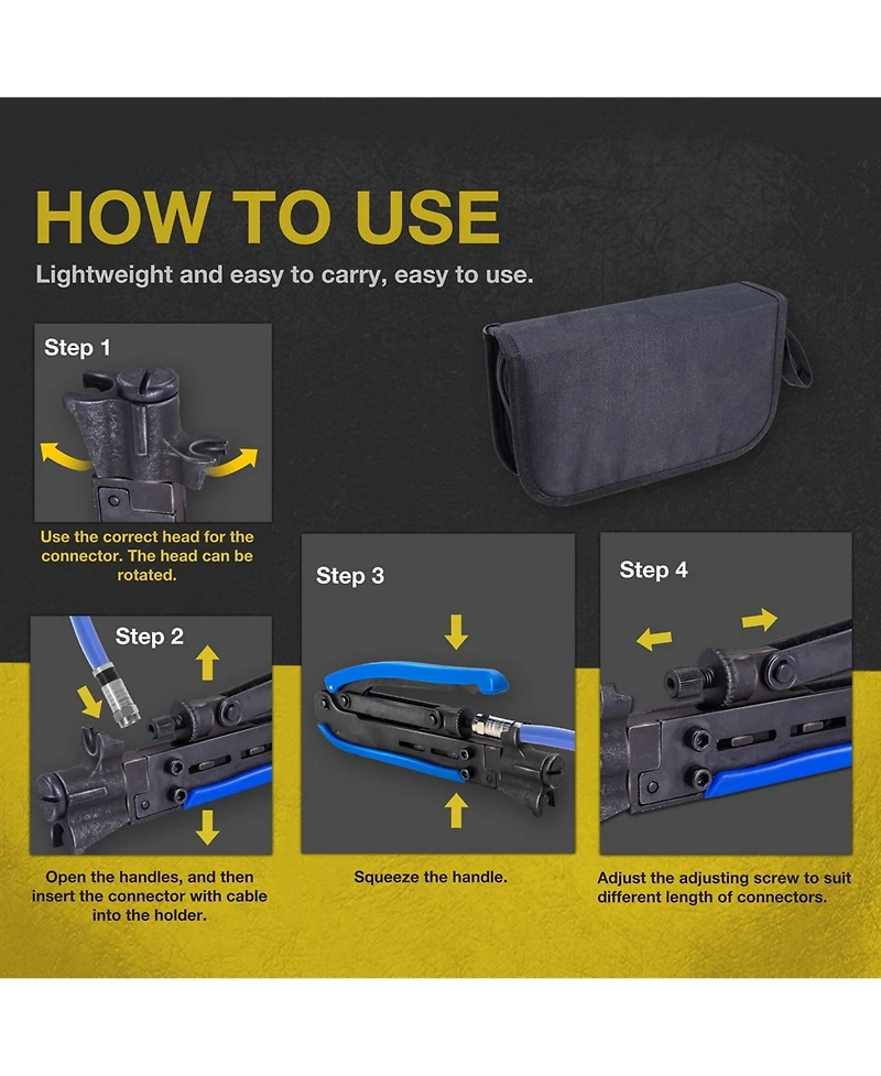 Kotto Coax Cable Crimper Kit with Compression Tool Stripper and Connectors