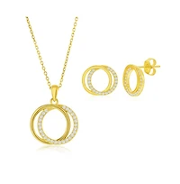 Simona Sterling Silver, Interlocking Circle Cz Necklace & Earrings Set
