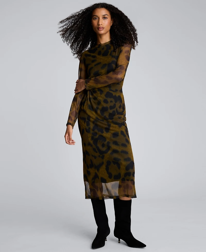 Kenneth Cole Women's Long Sleeve Modern Printed Midi Dress