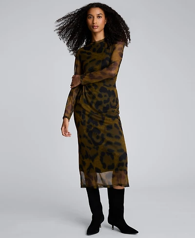 Kenneth Cole Women's Long Sleeve Modern Printed Midi Dress