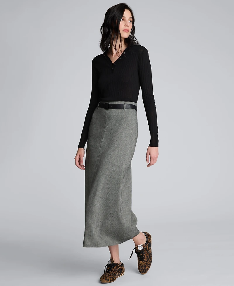 Kenneth Cole Women's Herringbone Side Zipper Midi Skirt