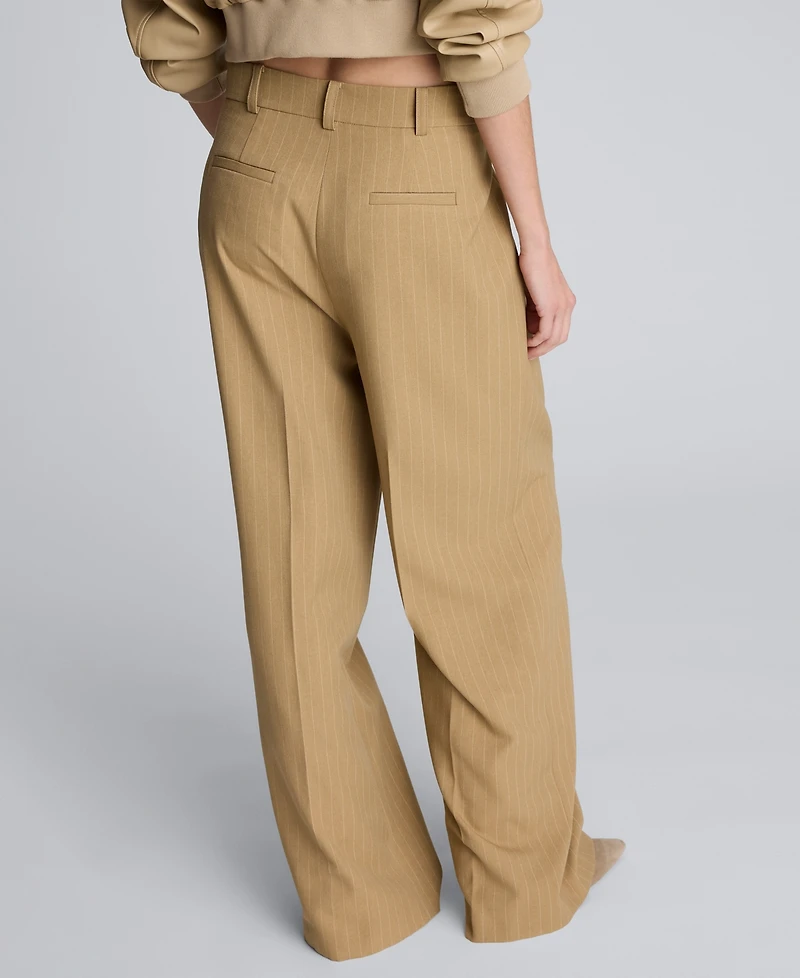 Kenneth Cole Women's High Rise Pleated Pinstripe Pants