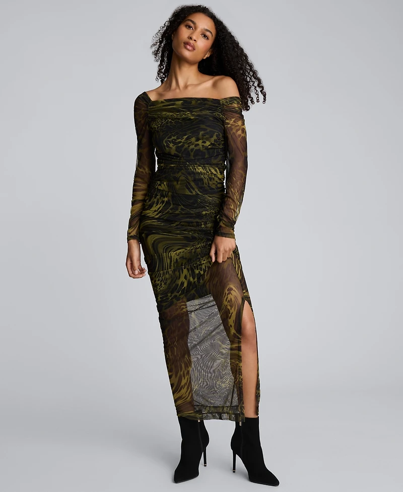 Kenneth Cole Women's Long Sleeve Ruched Printed Sheath Dress