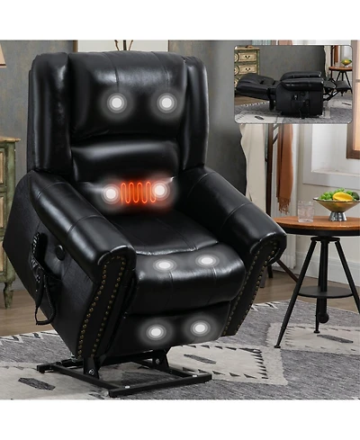 Clihome Power Lift Recliner Chair Heat Massage Dual Motor Infinite Position Up to 350 Lbs Genuine Leather Heavy Duty Motion Mechanism with Usb Ports B