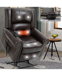 Clihome Power Lift Recliner Chair Heat Massage Dual Motor Infinite Position Up to 350 Lbs Genuine Leather Heavy Duty Motion Mechanism with Usb Ports B