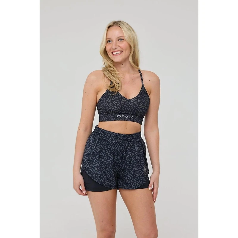 Oosc Women's Elite 2 1 Running Shorts - Black Leopard