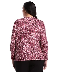 Rafaella Plus Paisley Print Puff Long Sleeve Crew Neck Top