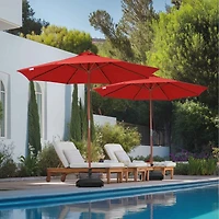 Yescom 9ft Solid Wood Outdoor Patio Umbrella with Base Included Parasol Wheels Stand for Bistro Market Garden Deck Yard Poolside.