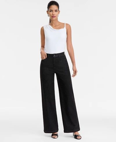 I.n.c. International Concepts Women's High-Rise Wide-Leg Embellished Jeans, Macy's Exclusive
