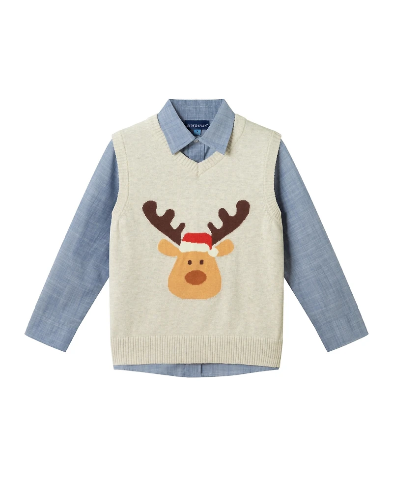Andy & Evan Toddler/Child Boys Winter Moose Sweater Vest Set